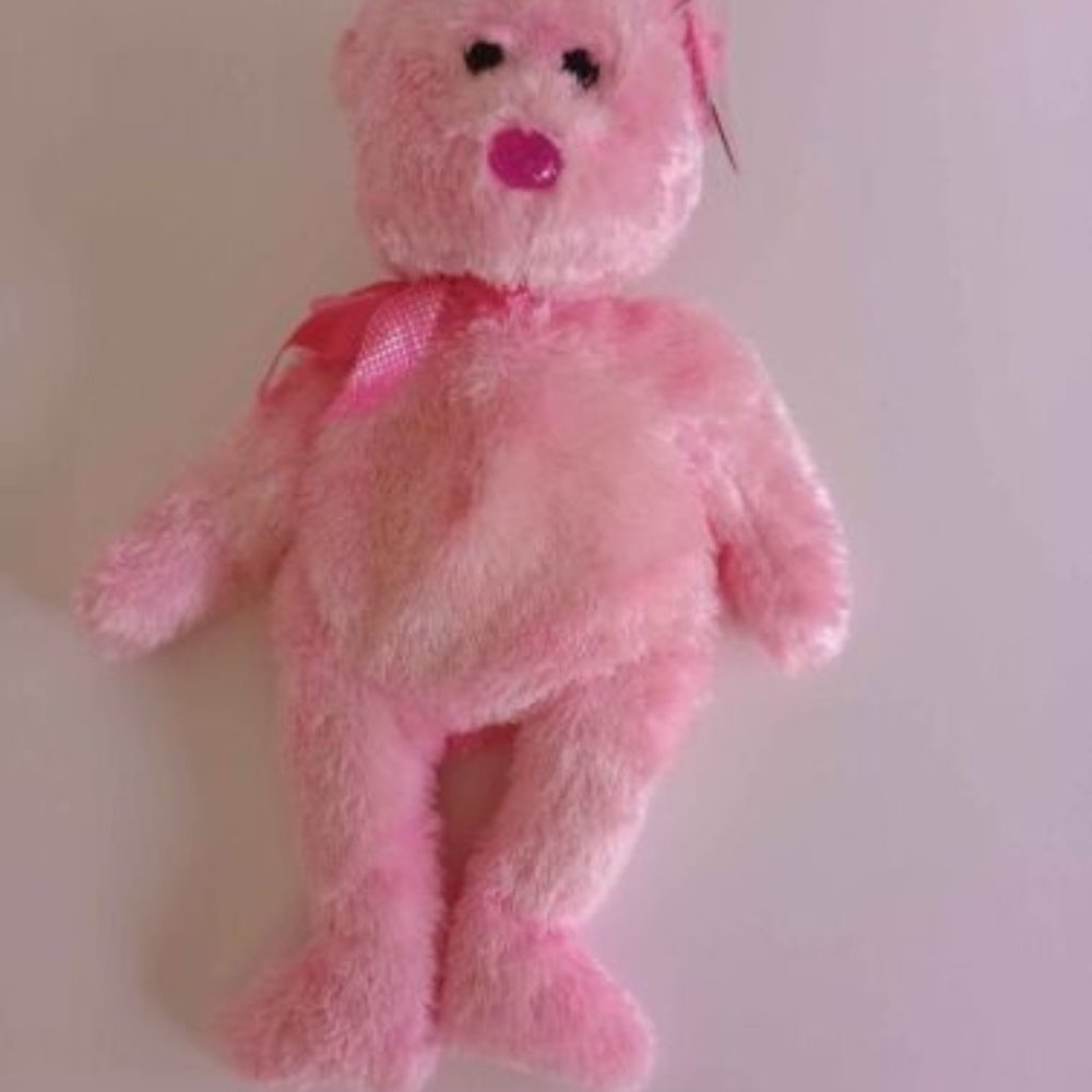 Dazzler the Bear - TY Pinkies Beanie Baby, Slightly Used, Pink Plush, Tags